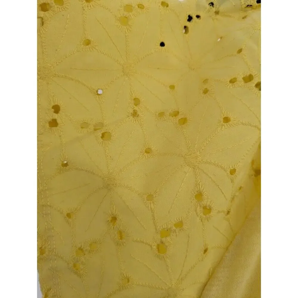 Old Navy Girls Size XL - 14 Flutter Sleeve Embroidered Eyelet Sleeves Top Yellow